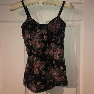 Talula Tank Top | Black w/ Pink / Red / Purple Flowers | Stretchy | Size: XS